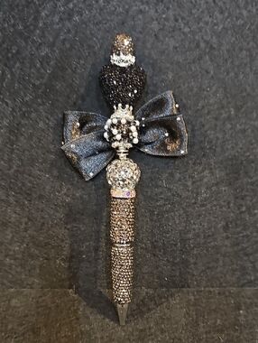 Black Rhinestone Bow Statement Pen | Glam Beaded Ink Pen | Elegant Gift